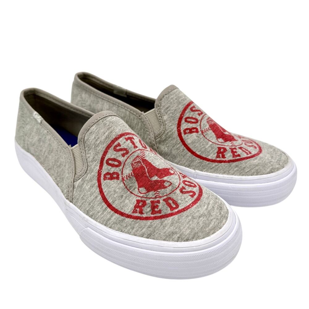Keds Boston Red Sox Slip On Sneakers Heather Gray Red Logo Shoes Womens 6.5